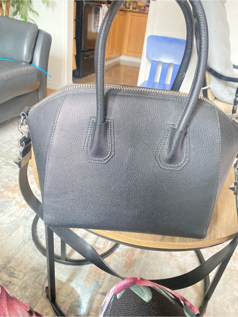 Givenchy Small Leather Satchel in Charcoal Gray with Gold Logo - Picture 6 of 8